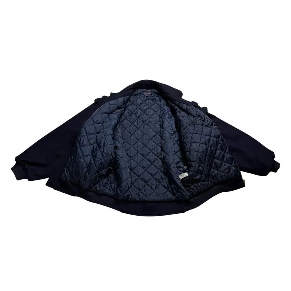 Vintage Gant Heavy Wool Bomber Jacket Quilted Lining Winter Navy Blue Men’s Sz M